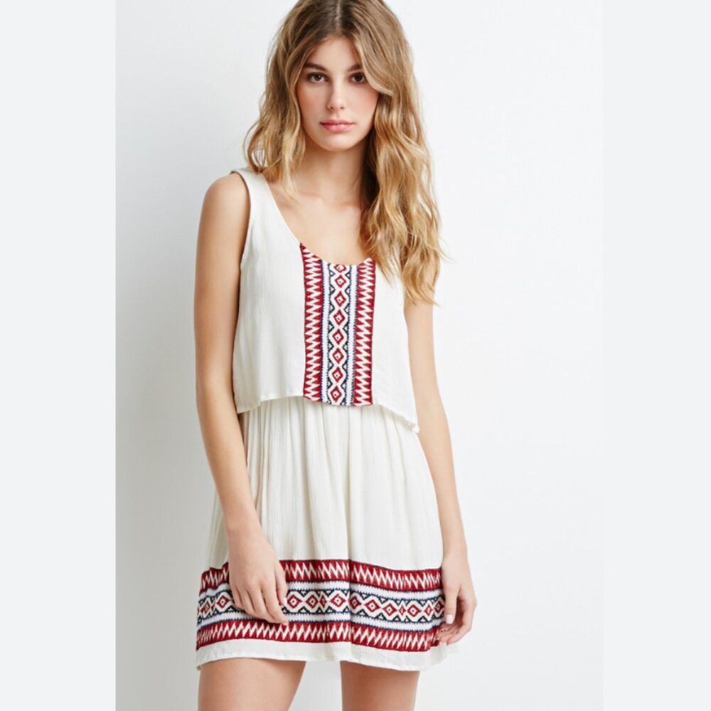 Forever 21 Cream and Red Aztec Midi Dress